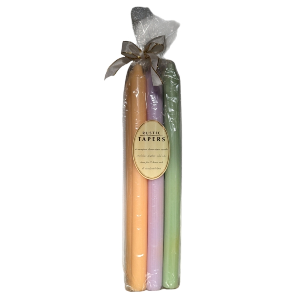6 Rustic Tapers European Candles Smokeless Dripless Northern Lights 12" New